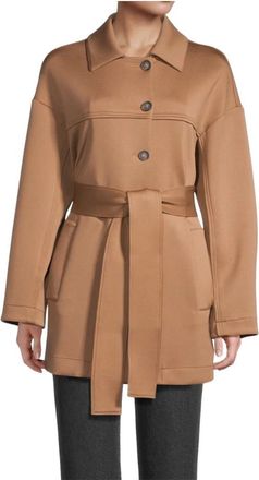 Max Mara Jassen, Dames, Bruin, S, Leer, Jas met strikceintuur