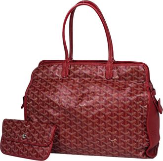 Goyard Red Color Coated Canvas Leather Handbag Tote Bag (Pre-Owned)