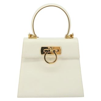 Ferragamo Gancini Convertible Top Handle Bag Leather White Leather Handbag (Pre-Owned)