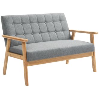 OEM Sof&aacute; De 2 Plazas Tapizado En Lino Con Reposabrazos De Madera Respaldo Acolchado Carga 250 Kg Gris Claro