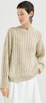 Brunello Cucinelli Dazzling Cable sweater in Beige at Nordstrom, Size Xx-Large Eu