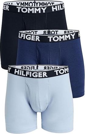 Tommy Hilfiger Cotton Stretch 4-Pack Boxer Brief Mens Underwear Blue Wave : MD, Cotton/Elastane