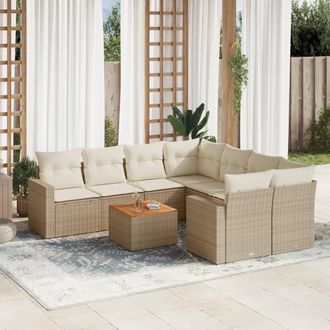 vidaXL Set De Sof&aacute;s De Jard&iacute;n 9 Pzas Con Cojines Rat&aacute;n Sint&eacute;tico Beige Vidaxl