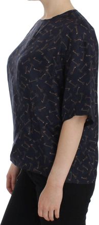Dolce & Gabbana Womens Blue Gold Key Print Silk Blouse