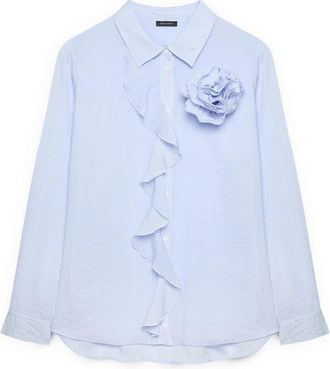 Fiorella Rubino Shirt met ruches en bloem - Dames - Overhemden - Blauw - 2XL - Polyester - Overhemden