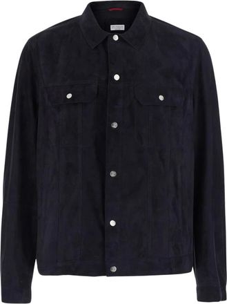 Brunello Cucinelli Suede Four-Pocket Jacket - Heren - Leren en Su&egrave;de Jassen - Blauw - XL - Leer - Jassen
