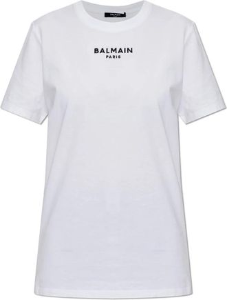 Balmain T-shirt met geborduurd logo - Dames - T-shirts - Wit - M - Katoen - Tops