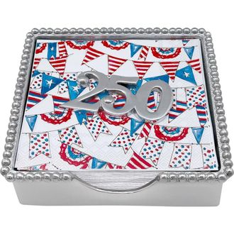 Mariposa 250 Beaded Napkin Box Set in Silver at Nordstrom