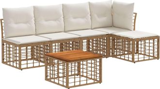 vidaXL Conjunto De Sof&aacute;s De Exterior 6 Uds. Natural Y Crema Poli&eacute;ster Vidaxl