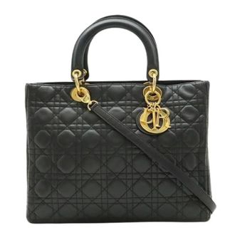 Dior Pre-owned Lady Dior Large Cannage Leather Handbag - Dames - Pre-owned - Zwart - Maat: ONE Size Leer