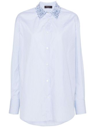 Fabiana Filippi crystal-embellished striped shirt - Blue
