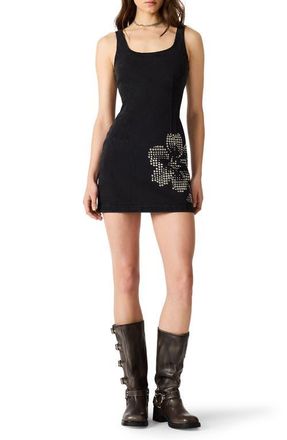 Steve Madden Rosella Beaded Floral Detail Denim Minidress in Washed Black at Nordstrom, Size Medium