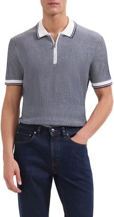 Bugatchi Ottoman Stitch Cotton & Silk Quarter Zip Polo Sweater in Navy at Nordstrom, Size Xx-Large