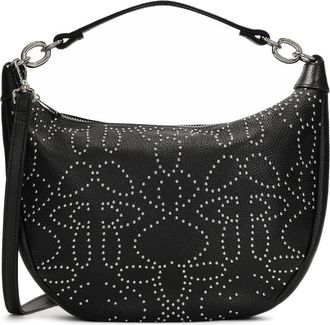 Kazar Zwarte leren halvemaanvormige handtas met zilveren strass - Dames - Handtassen - Zwart - ONE Size - Leer - Tassen