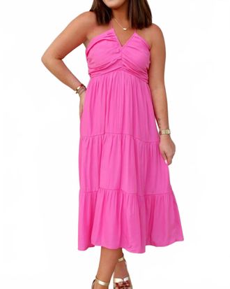 Entro Hallie Halter Midi Dress In Pink