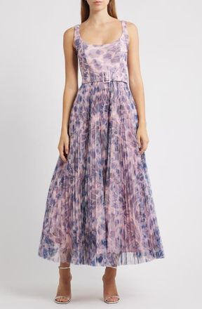Hutch Pleated Sleeveless Fit & Flare Cocktail Dress in Navy/Pink at Nordstrom, Size 14