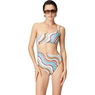 Missoni One-shoulder One-piece Swimsuit With Lam&eacute; Wave Motif And Cut-out Detail in Multicoloured at Nordstrom, Size 40 It