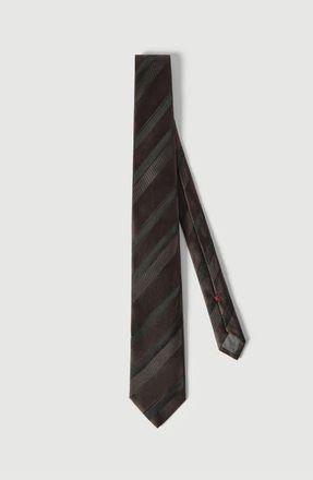 Brunello Cucinelli Regimental stripe silk tie in Pine Cone Brown at Nordstrom