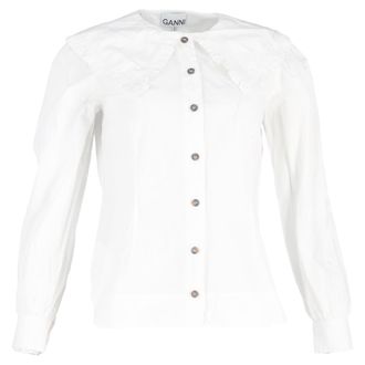 Ganni Ganni Oversized Collar Buttoned Shirt in White Cotton