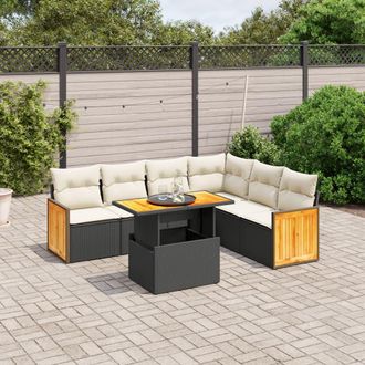 vidaXL Vidaxl - Set De Comedor De Jard&iacute;n 7 Pzas Y Cojines Rat&aacute;n Sint&eacute;tico Negro