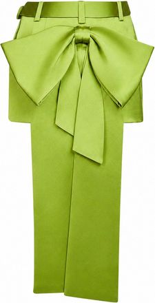 Self Portrait Womens Mini Skirt Green Satin With Belt Polyester