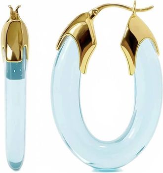 Gold & Honey Womens Carved Oval Lucite Birthstone Hoop Earrings In April - Diamond