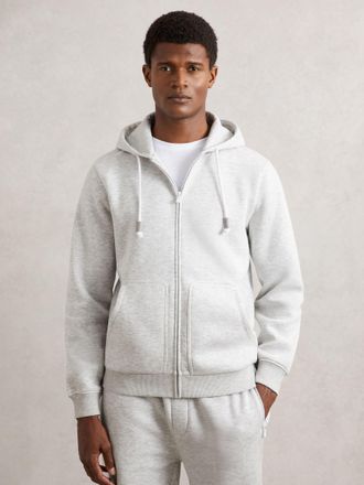 Reiss Grey Cotton-blend Zip-through Hoodie, Xxl