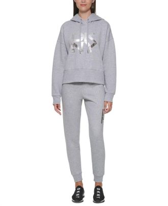 DKNY Metallic Graphic Hoodie In Gray Heather