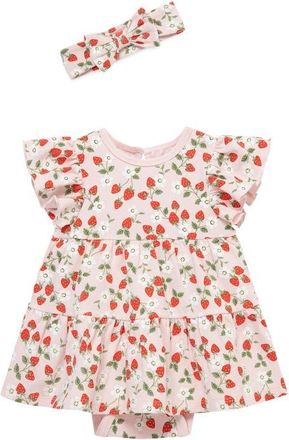 Little Me Strawberry Skirted Bodysuit & Headband Set in Pink at Nordstrom, Size 9M
