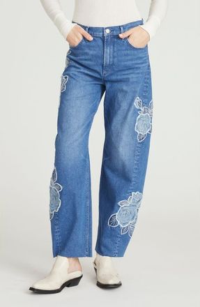 Free People Parker Rose Patchwork Barrel Leg Jeans in Medium Wash at Nordstrom Rack, Size 32