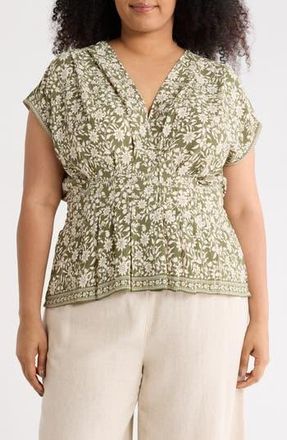 Max Studio Short Sleeve Peplum Top in Sage Summer Silhouette at Nordstrom Rack, Size 1X