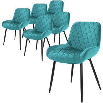 ML Design Ml-design - 6x Sillas De Comedor Turquesa Estilo Retro Asiento Tapizado Aspecto De Terciopelo Patas De Metal Negras Con Respaldo Y Apoyabrazos Sill&oacute;n 