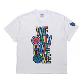 adidas originals Artist Tee Ss Earth Printing Sports Round Neck Short Sleeve White HA4693