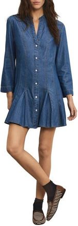 Veronica Beard Korinda Godet Pleat Long Sleeve Denim Dress in Pool Party at Nordstrom, Size 00