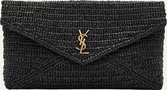 Saint Laurent Large Envelope Flap YSL Clutch Bag in Raffia