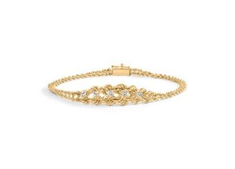 House of Brilliance 10K Yellow Gold 1/4 Cttw Diamond Basket Weave Rope Chain Style Bracelet at Nordstrom