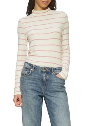 QS by s.Oliver Langarmshirt QS, Damen, Gr. XXL, beige (ecru), Jersey, Obermaterial: 84% Viskose, 12% Polyester, 4% Elasthan, meliert, slim fit taillenbedeckt, gerade