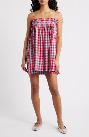 Damson Madder Lilo Plaid Minidress in Blue/Red at Nordstrom, Size 14 Us