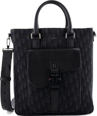 Dior Borsa tote Saddle in tela e pelle con motivo Oblique e fibbia - Nero