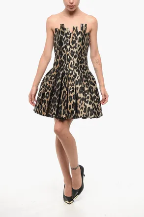 Balmain Strapless Flared Dress with Animal Print Balmain