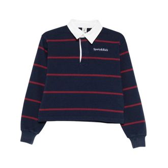 Sporty & Rich Gestreept Polo Top - Dames - Polos - Blauw - L - Katoen - Tops