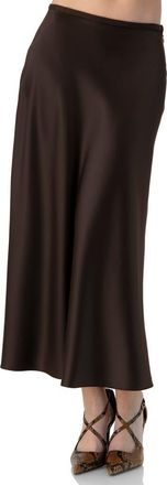 Ivonne Solid Satin Midi Skirt in Brown at Nordstrom, Size 14
