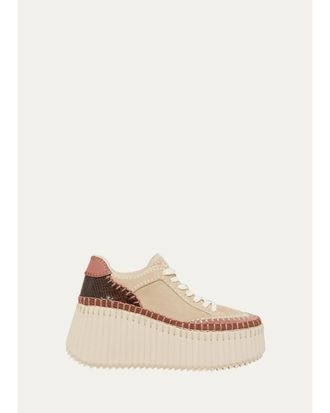 Chlo&eacute; Nama Mixed Leather Stitch Platform Sneakers