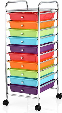 Costway Costway - Carritos Con Ruedas Estructura Met&aacute;lica Carro Auxiliar Almacenamiento Con 10 Cajones Apilables Para Cocina Restaurante (multicolor)