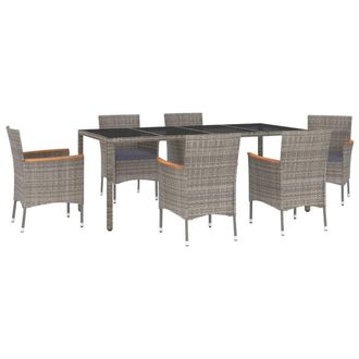 vidaXL Set Comedor Jard&iacute;n 7 Pzas Y Cojines Rat&aacute;n Sint&eacute;tico Gris Vidaxl