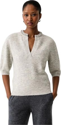 Pinko Jersey de manga corta con cuello en V - Knitwear - Mujer - Gris - S