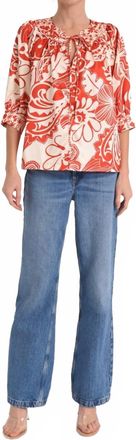 Ciebon Katari Engineered Floral Top In Red Multi