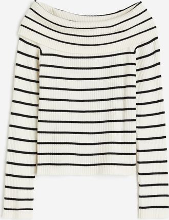 H&M Schulterfreies Shirt in Rippstrick - White