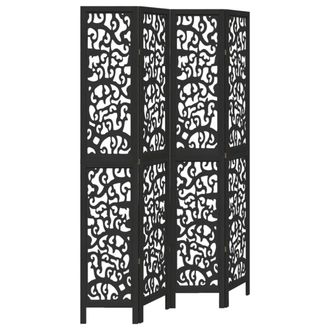 Berkfield Home Room Divider 4 Panels Black Solid Wood Paulownia