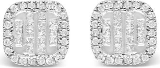 House of Brilliance 10K White Gold 7/8 Cttw Diamond Princess Composite and Halo Stud Earrings at Nordstrom